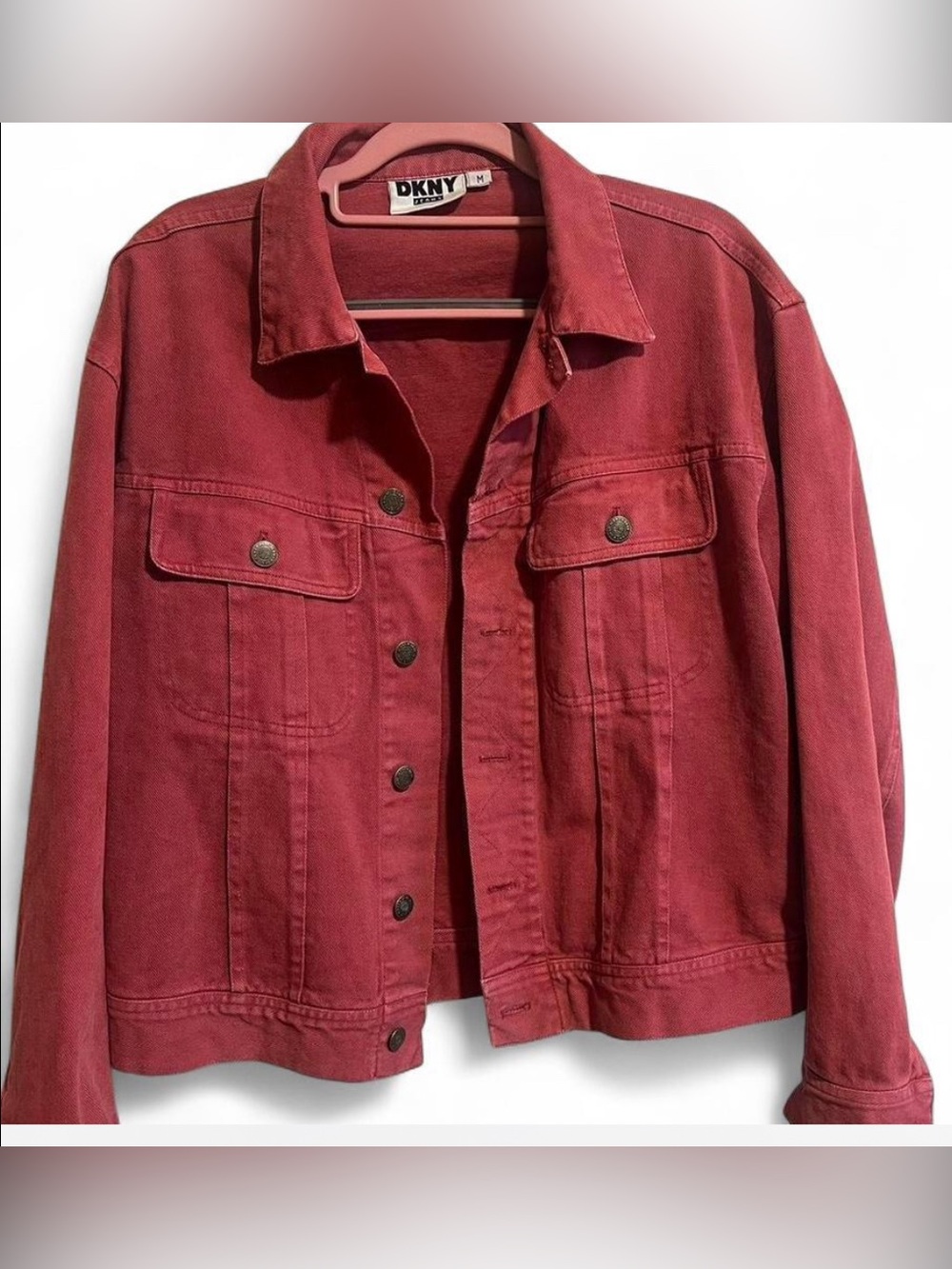 DKNY Red Denim Trucker Jacket Size M